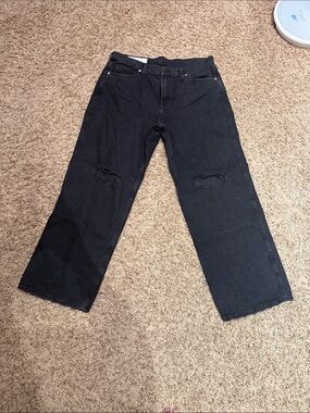 GAP Black Straight-Leg Jeans with Knee Slits